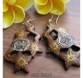 natural hand painted flower wooden earrings